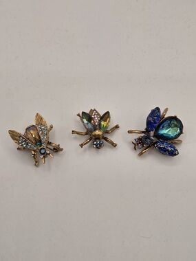 SET of 3 Sweet Romance Shelley Cooper Crystal Insect Fly Brooches USA